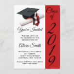 Black and Red Graduation Cap and Tassel Invitation<br><div class="desc">This is a variation of an invitation that I designed for a friends daughter when she graduated from high school. It features a black graduation cap with black and red tassel and a "diploma". Feel free to check out my store here on Zazzle for other products and designs. There are...</div>