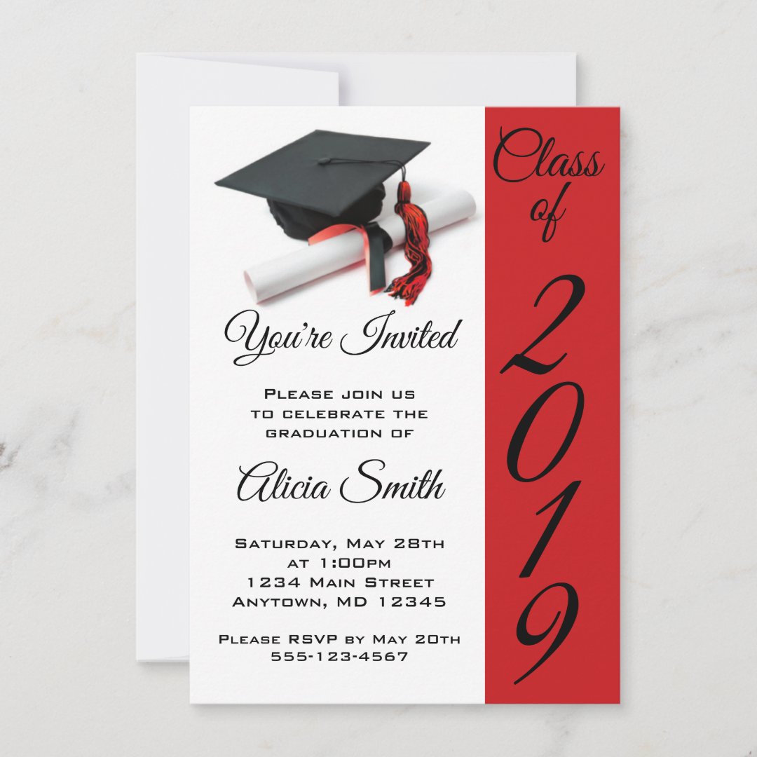 Black and Red Graduation Cap and Tassel Invitation | Zazzle