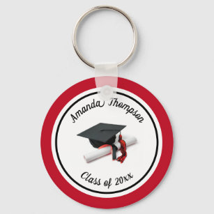 Black and Red Graduation Cap and Tassel Keychain