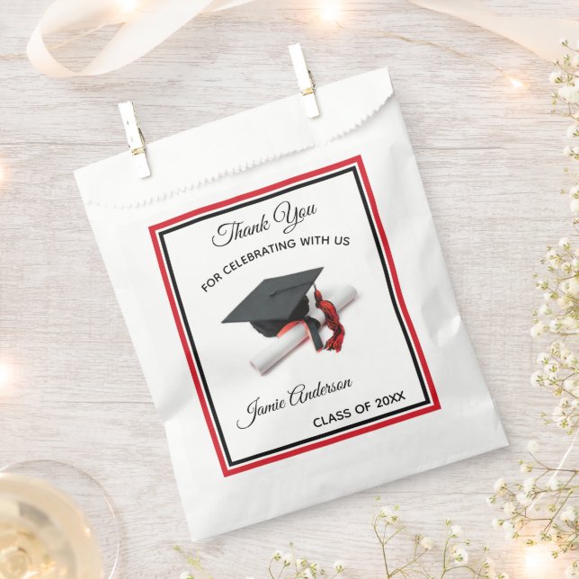 Black and Red Graduation Cap & Tassel | Party Favor Bag (Clipped)