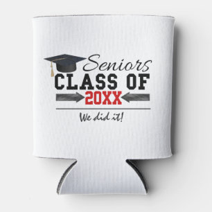 Black and Red Graduation Gear Can Cooler