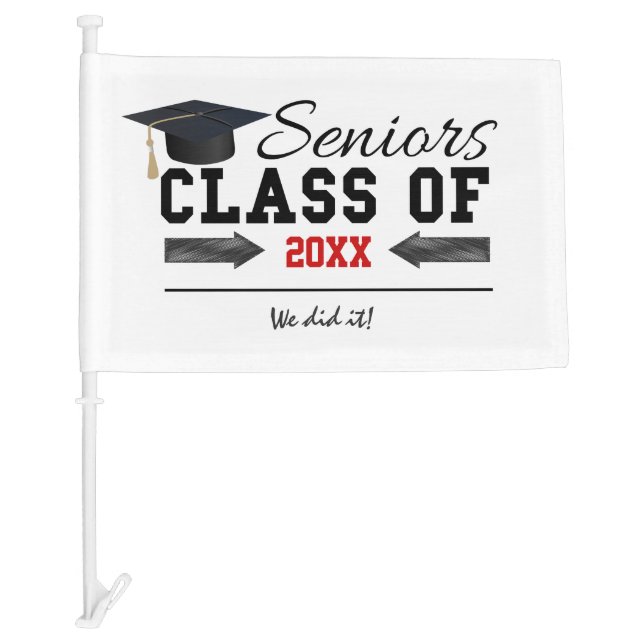 Black and Red Graduation Gear Car Flag (Front)