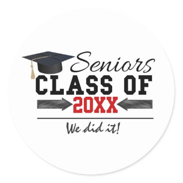 Black and Red Graduation Gear Classic Round Sticker