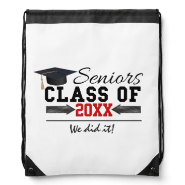 Black and Red Graduation Gear Drawstring Bag