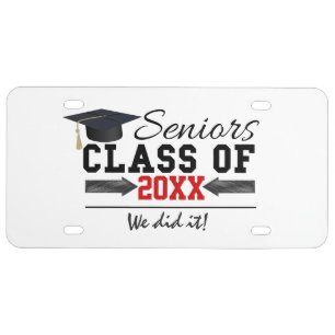 Black and Red Graduation Gear License Plate