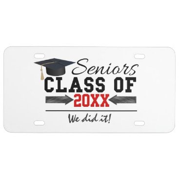 Black and Red Graduation Gear License Plate