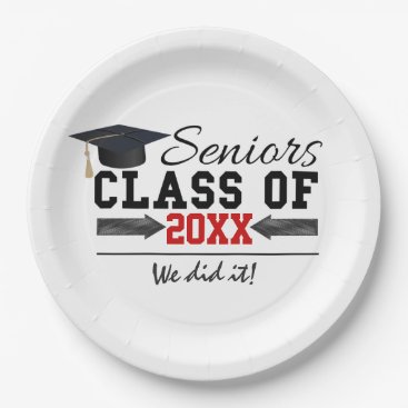 Black and Red Graduation Gear Paper Plates