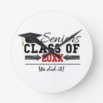 Black and Red Graduation Gear Round Clock