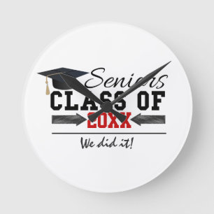 Black and Red Graduation Gear Round Clock