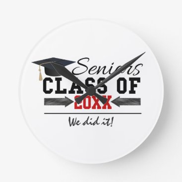 Black and Red Graduation Gear Round Clock