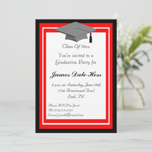 Black And Red Graduation Party Invitation | Zazzle