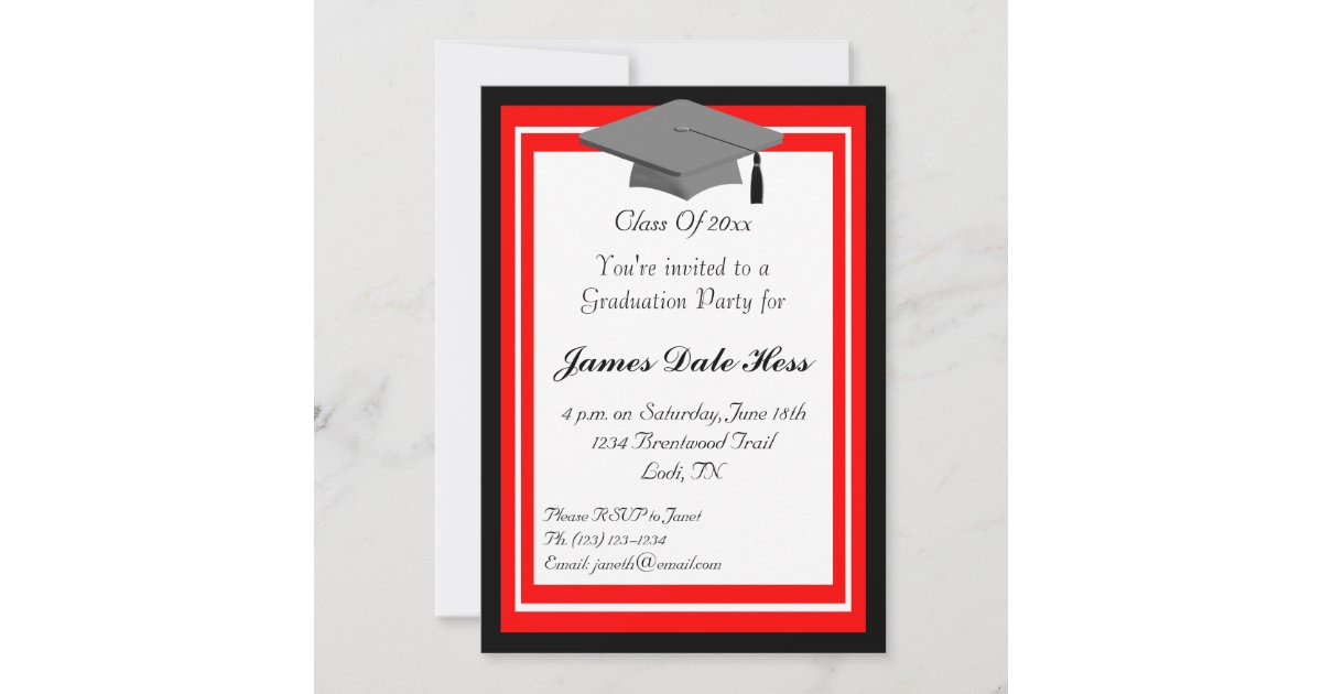 Black And Red Graduation Party Invitation | Zazzle