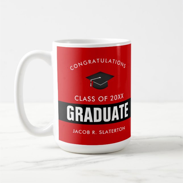 Black and Red Graduation Personalized Coffee Mug (Left)