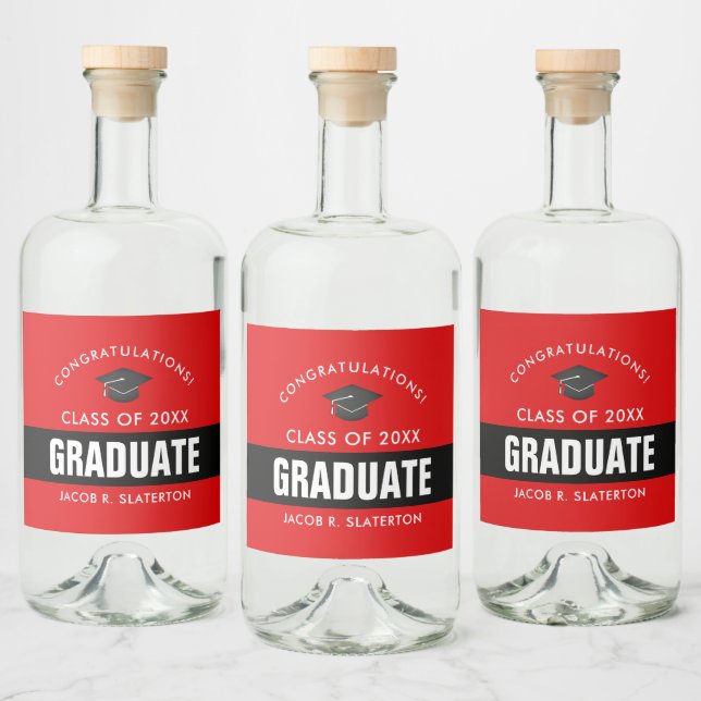Black and Red Graduation Personalized Liquor Bottle Label (Bottles)