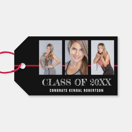 Black and Red Graduation Photo Collage Gift Tags