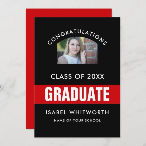 Black and Red Graduation Photo Custom Announcement