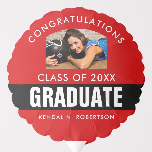 Black and Red Graduation Photo Custom Balloon (Front)