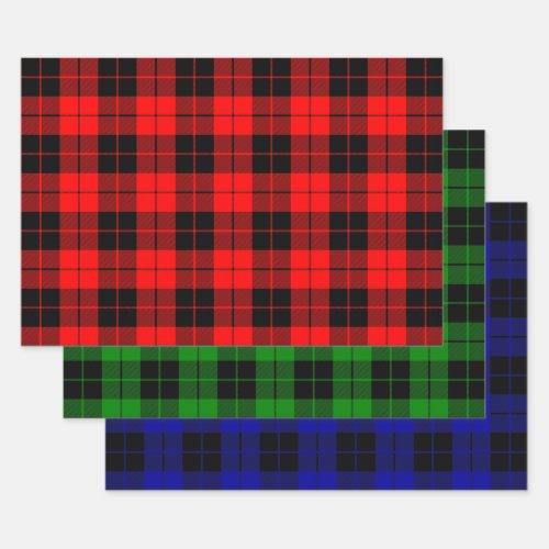 Black and Red Green and Blue Plaid Pattern Wrapping Paper Sheets