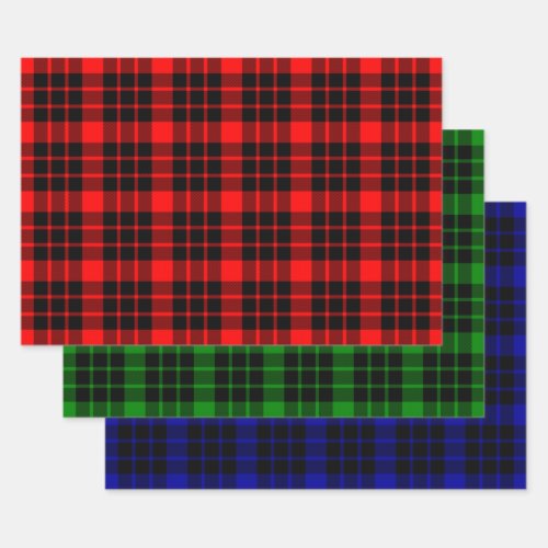 Black and Red Green and Blue Plaid Wrapping Paper Sheets