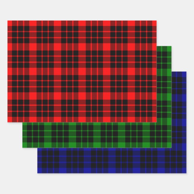 Black and Red, Green and Blue Plaid Wrapping Paper Sheets (Set)