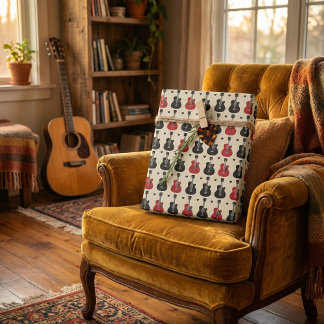 Black and Red Guitar Heart Pattern on Off-White Wrapping Paper Sheets