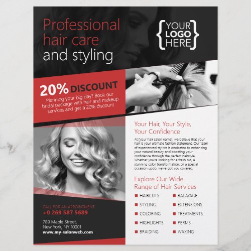 Black and Red Hair Salon Hairdresser Flyer