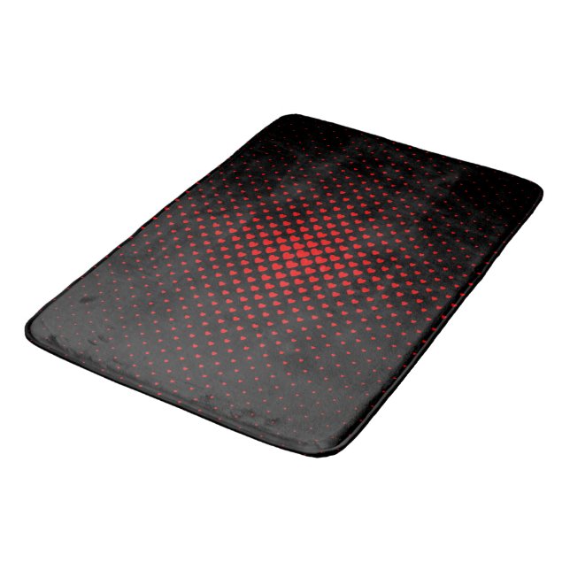 Black and Red Halftone Heart Pattern   Bath Mat (Angled)