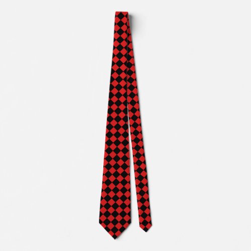 Black and Red Harlequin Diamond Checked Pattern Neck Tie