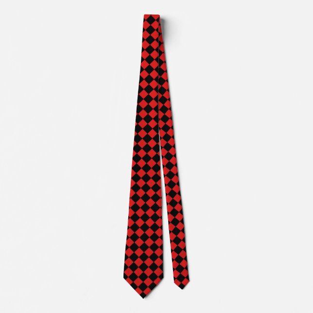 Black and Red Harlequin Diamond Checked Pattern Neck Tie (Front)