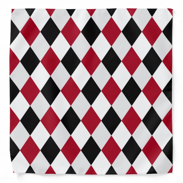 Black and Red Harlequin Diamond Pattern Bandana (Front)