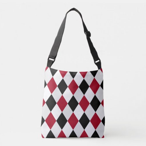 Black and Red Harlequin Diamond Pattern Crossbody Bag