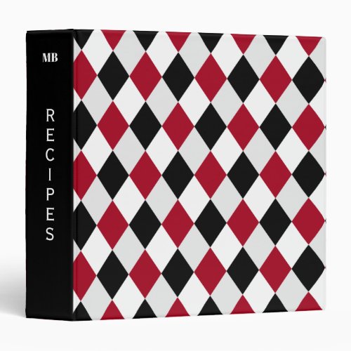 Black and Red Harlequin Diamond Pattern Recipe 3 Ring Binder