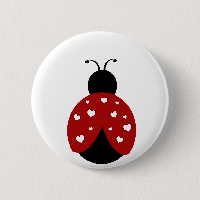Black and Red Heart Ladybug Pinback Button (Front)