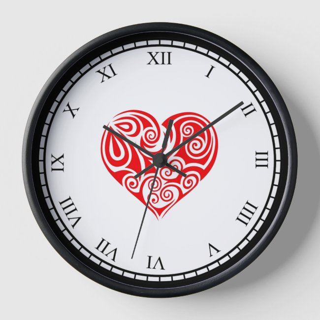 Black and Red Heart Love Clock