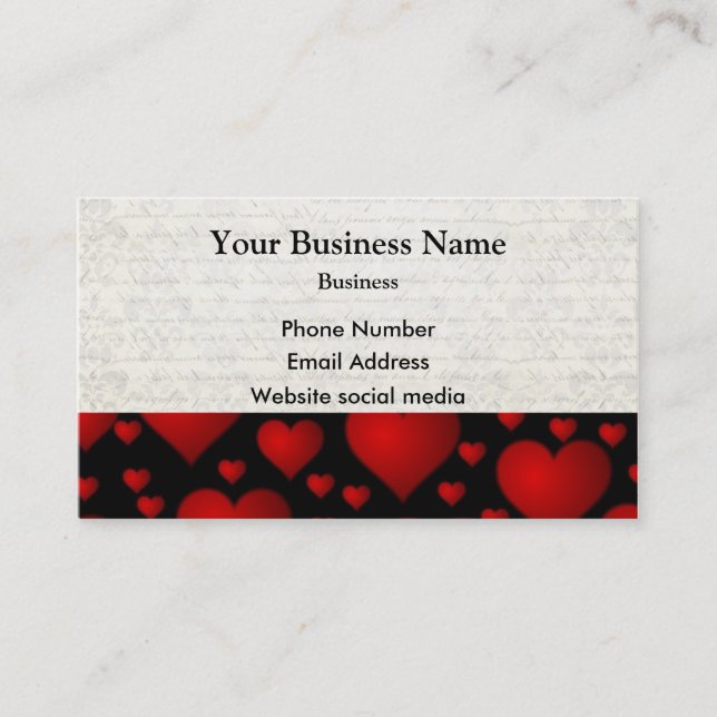 Black and red heart pattern business card (Front)