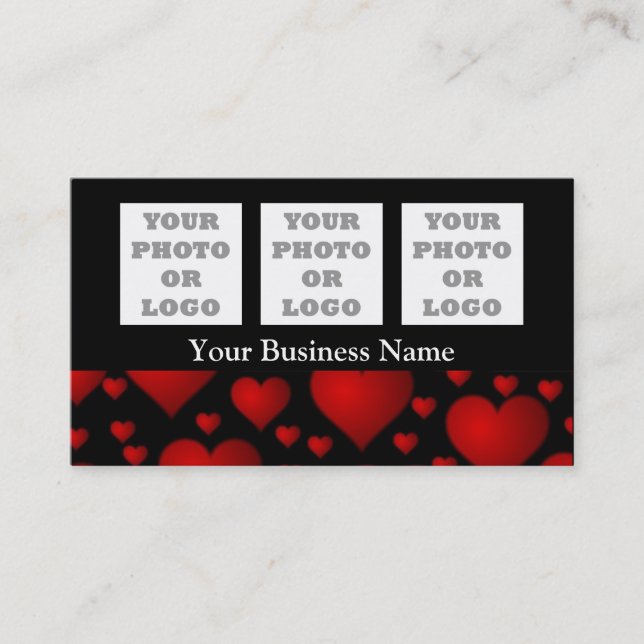 Black and red heart pattern company logo business card (Front)