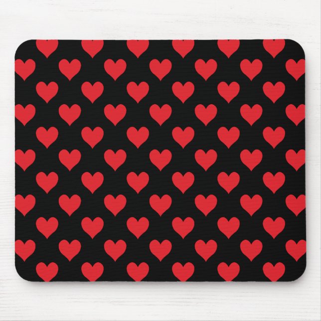 Black and Red Heart Pattern Mouse Pad (Front)