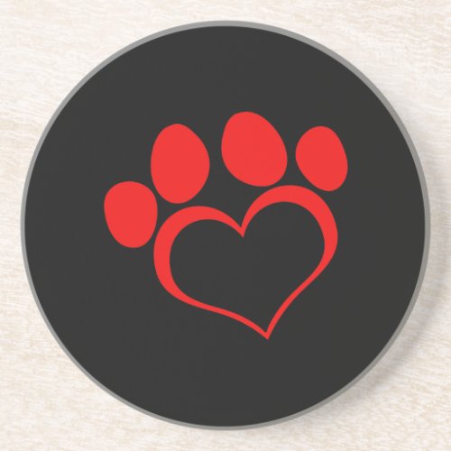 Black and Red Heart Paw Coaster