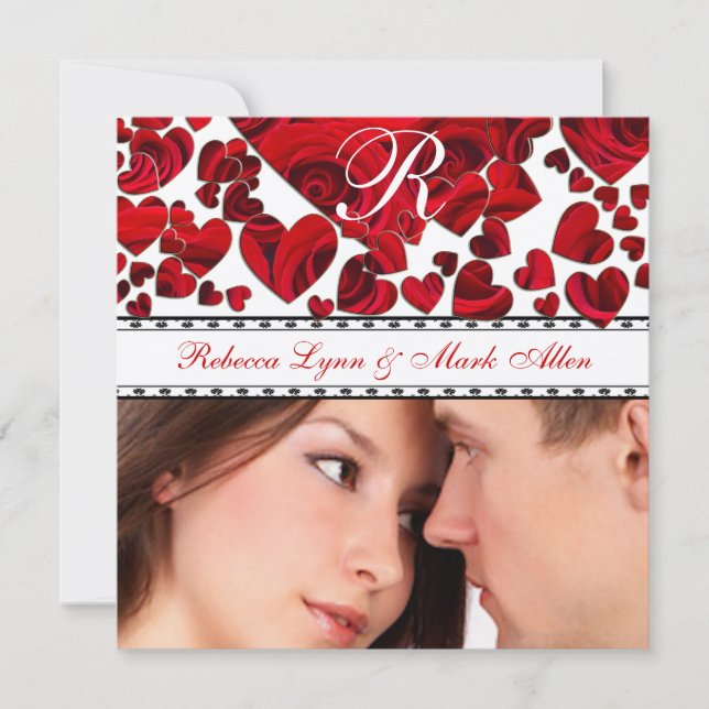 Black and Red Heart Roses Wedding Save the Date (Front)