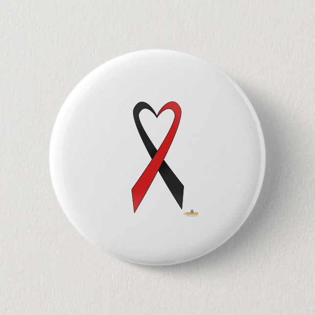 Black And Red Heart Shaped Awareness Ribbon Pinback Button (Front)
