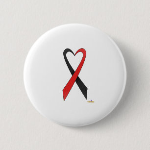 Black And Red Heart Shaped Awareness Ribbon Pinback Button