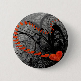 Black and Red Heart Swirls Button
