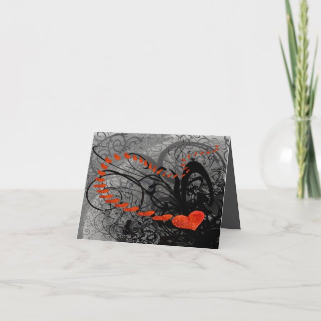 Black and Red Heart Swirls Holiday Card (Front)