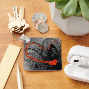 Black and Red Heart Swirls Keychain