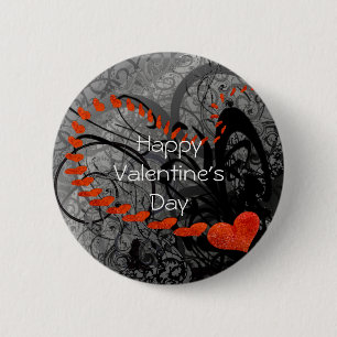 Black and Red Heart Swirls Pinback Button