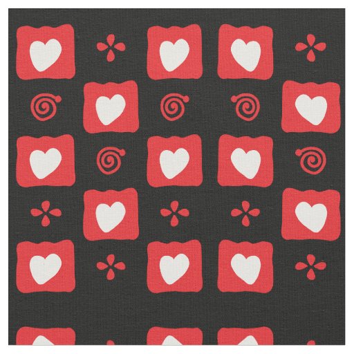 Black and red hearts and swirls fabric