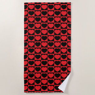 black and red hearts beach towel