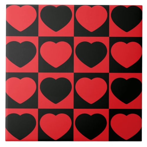 black and red hearts ceramic tile