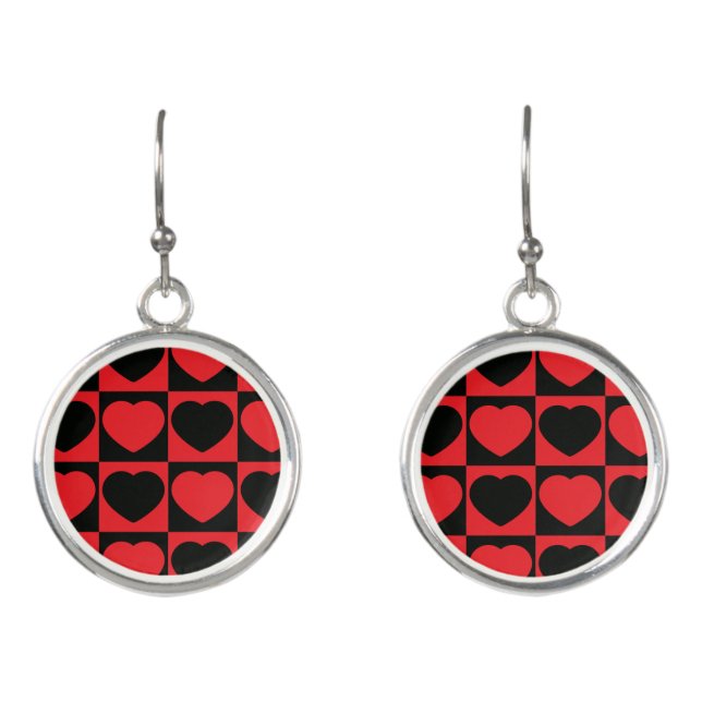 black and red hearts earrings (Front)
