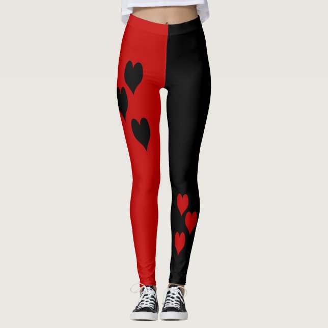 Black and Red Hearts Leggings (Front)